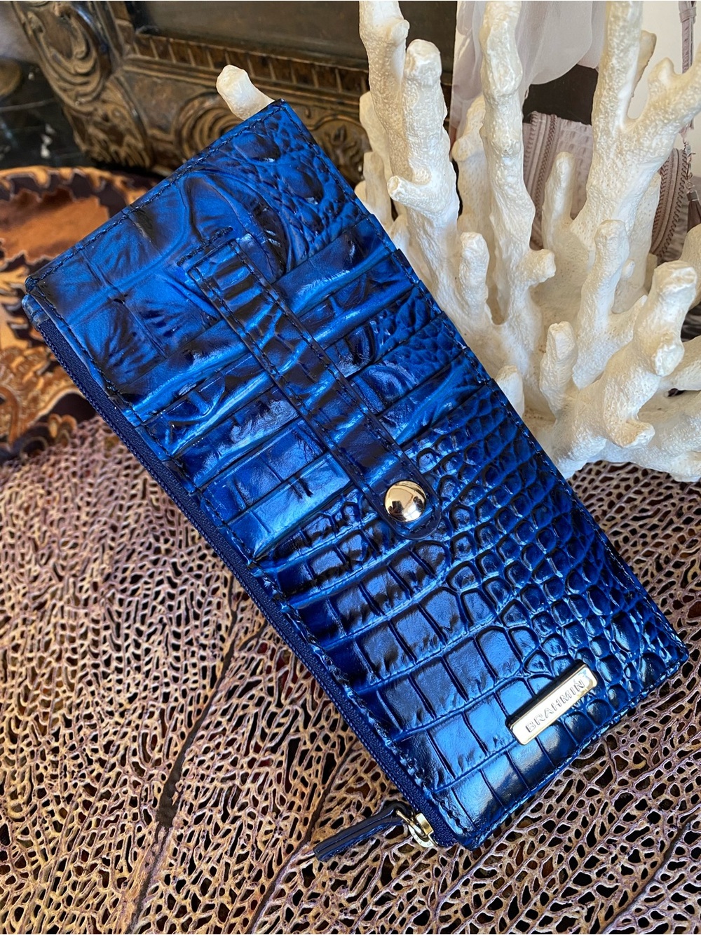 💙Brahmin Blue Croc Embossed Leather Wallet